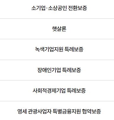 정부 특례보증 정책자금 대출 종류